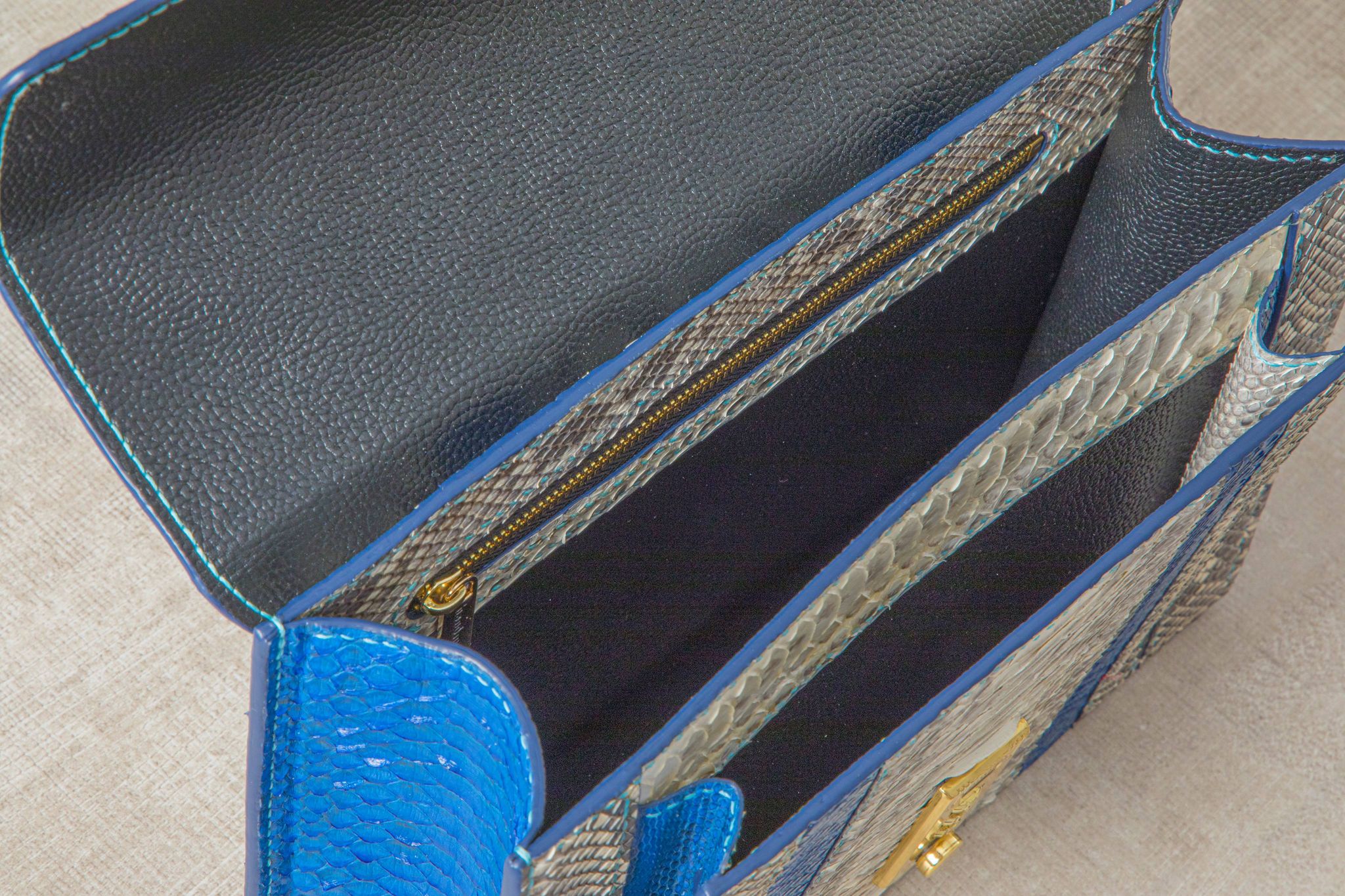BLUE&WHITE HANDMADE GENUINE PYTHON HANDBAG