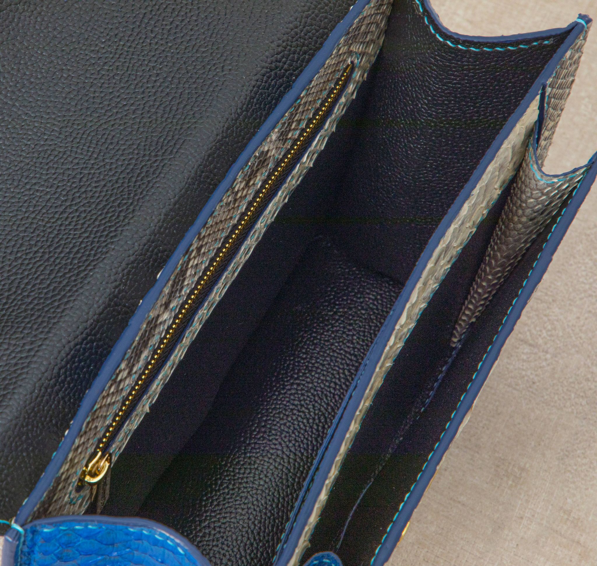 BLUE&WHITE HANDMADE GENUINE PYTHON HANDBAG