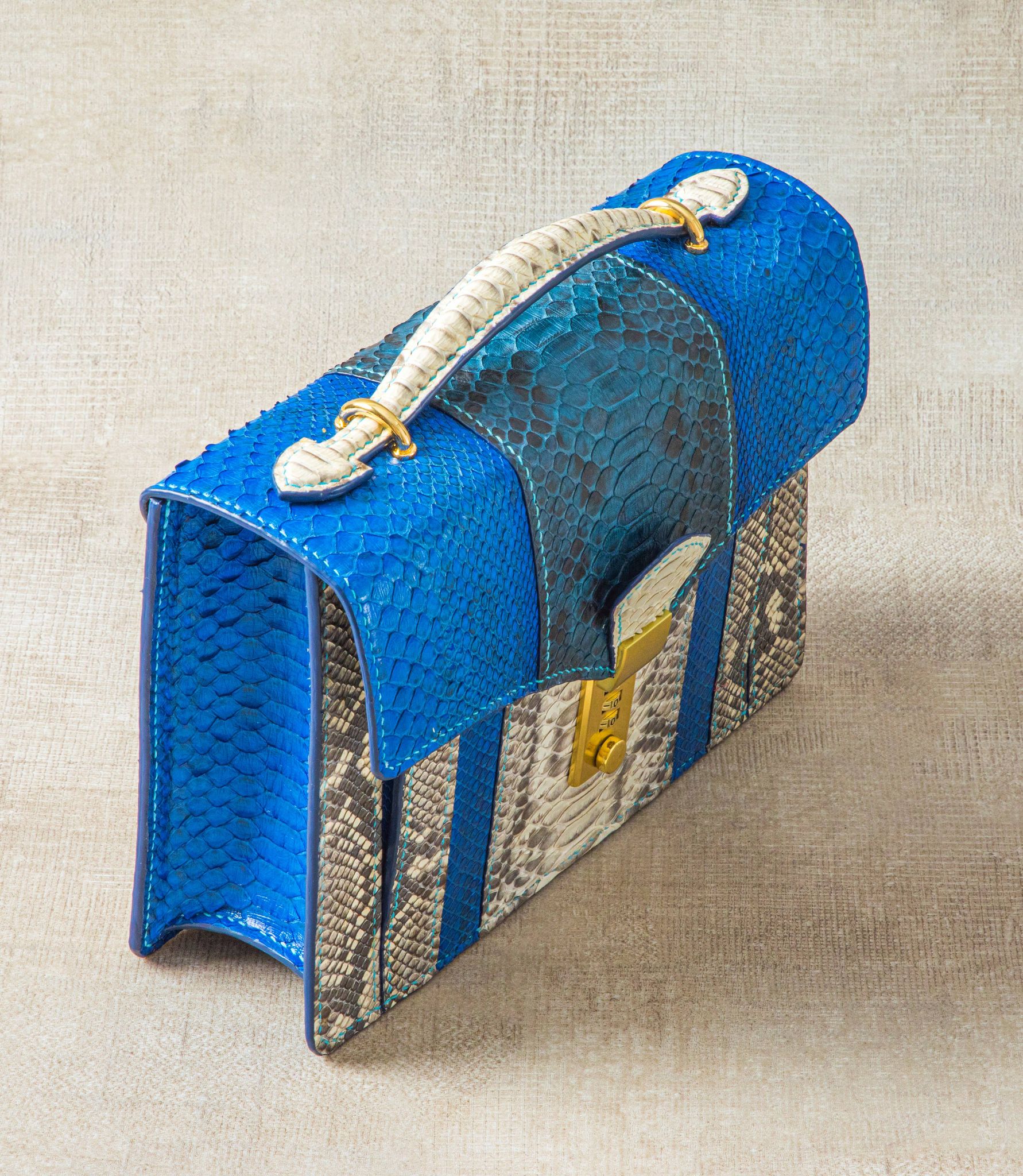 BLUE&WHITE HANDMADE GENUINE PYTHON HANDBAG