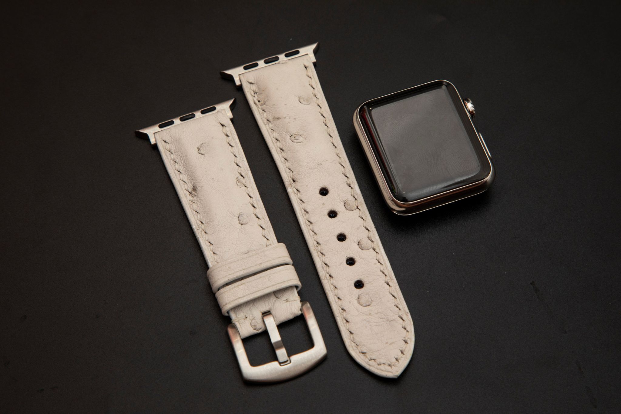 WHITE OSTRICH LEATHER STRAP