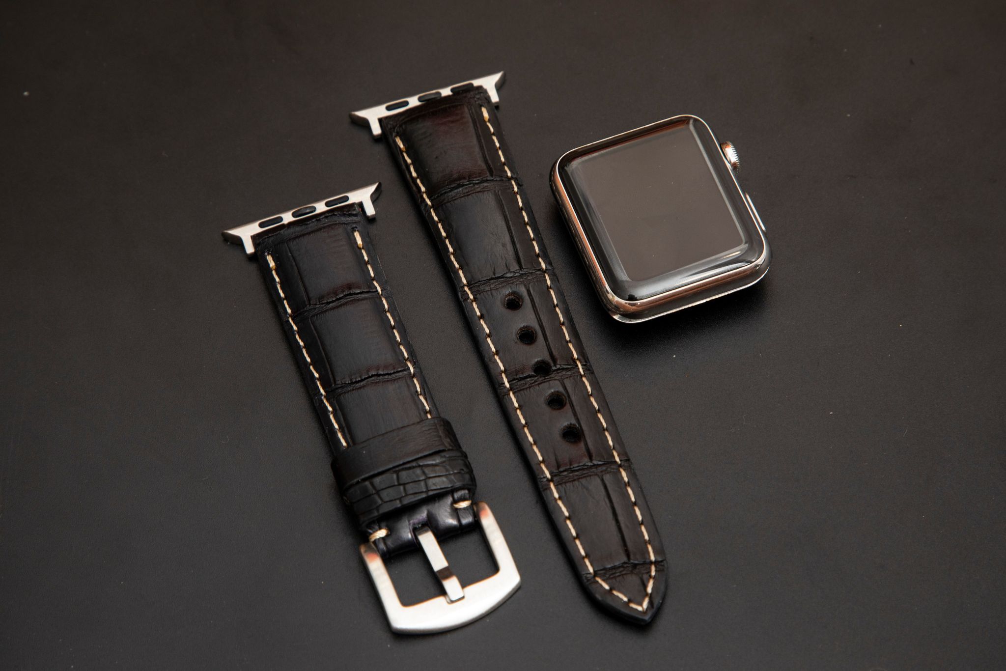 BLACK CROCODILE BELLY LEATHER STRAP - Lac Crado