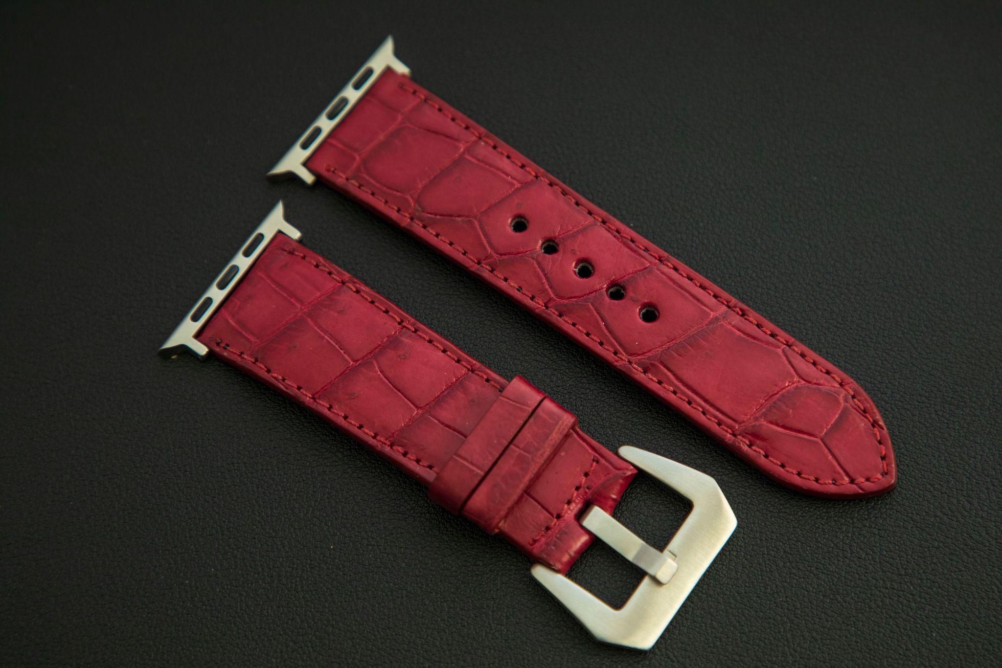 RED CROCODILE BELLY LEATHER STRAP