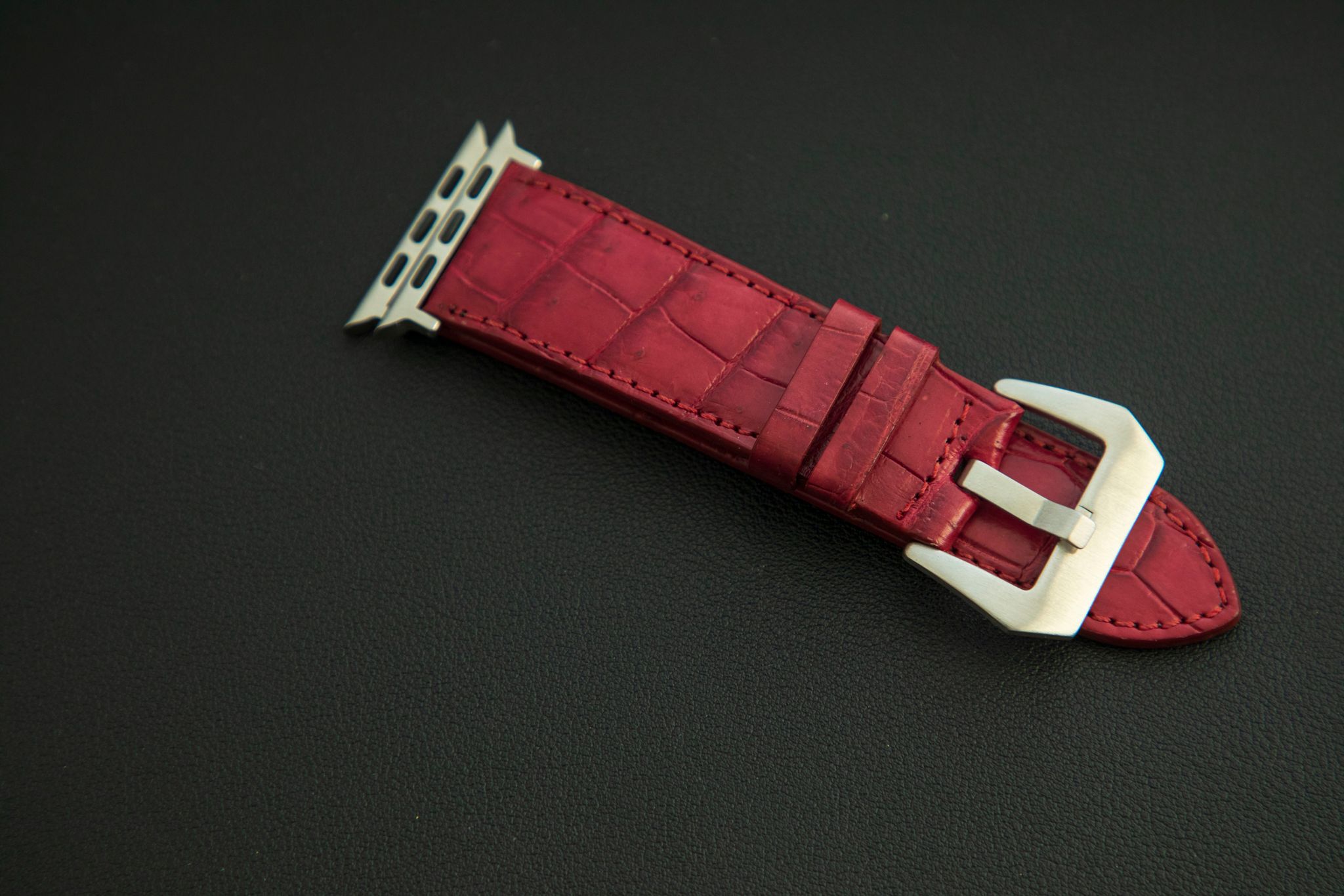 RED CROCODILE BELLY LEATHER STRAP
