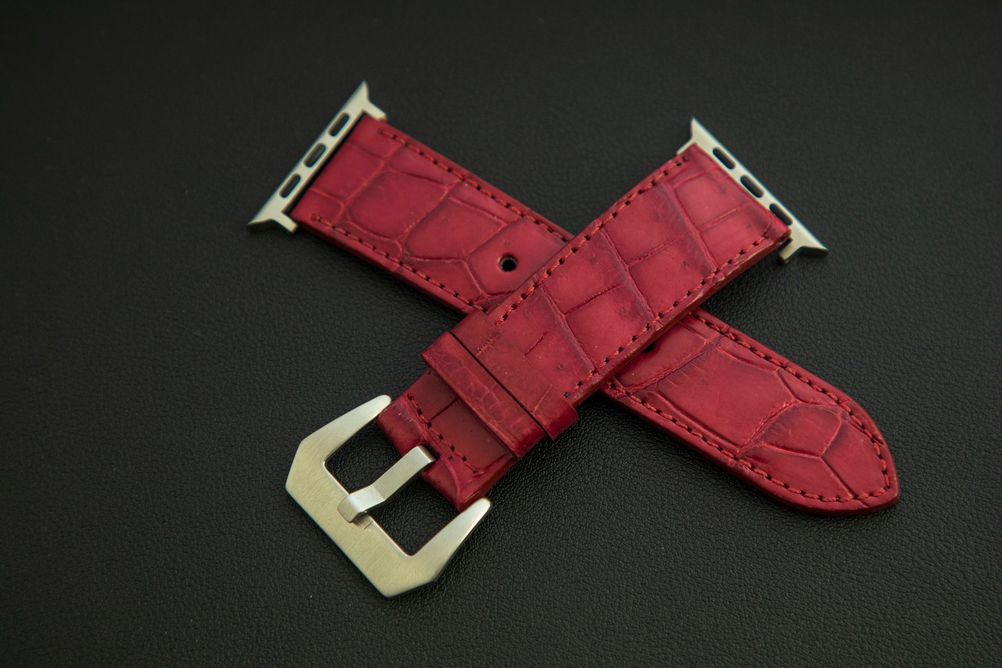 RED CROCODILE BELLY LEATHER STRAP