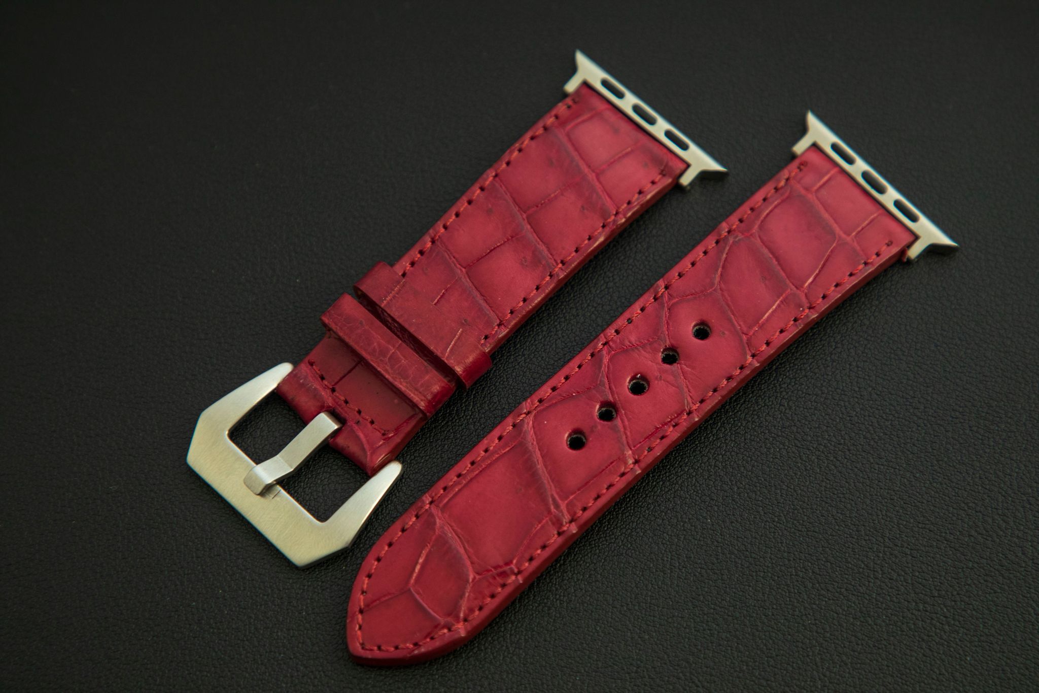 RED CROCODILE BELLY LEATHER STRAP