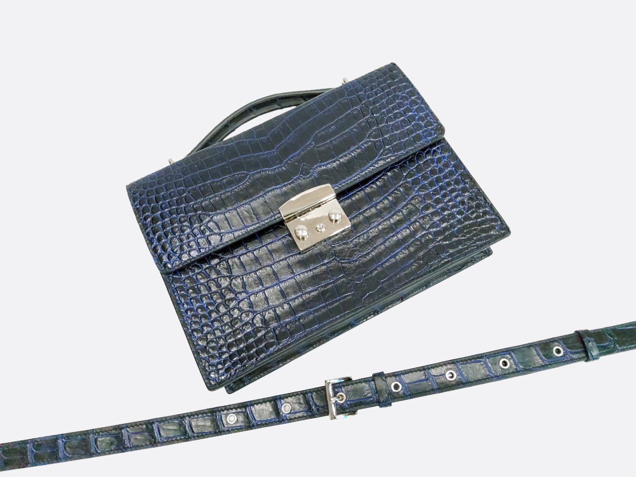 BLACK&BLUE HANDMADE GENUINE CROCODILE LAPTOP BAG