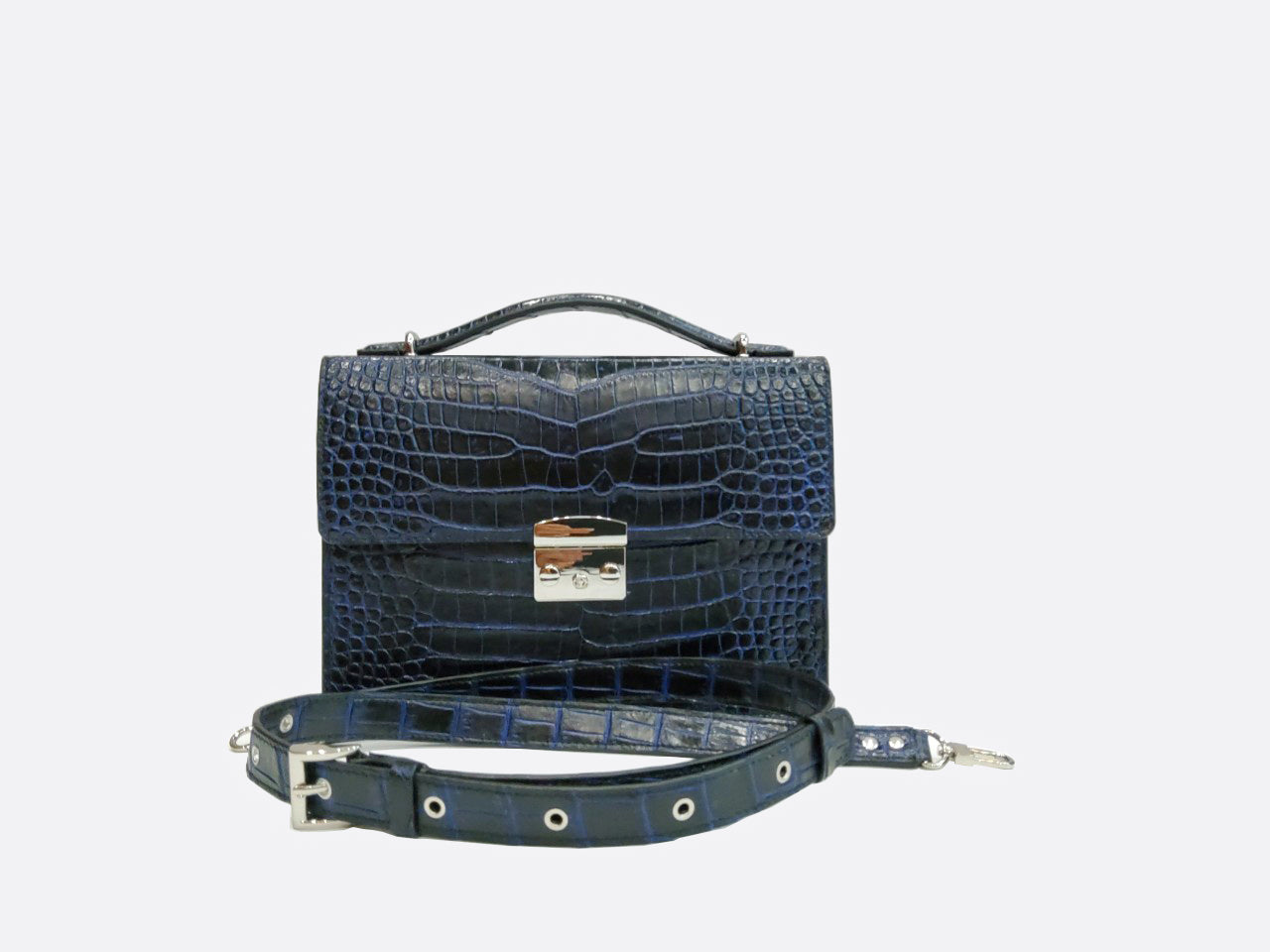 BLACK&BLUE HANDMADE GENUINE CROCODILE LAPTOP BAG