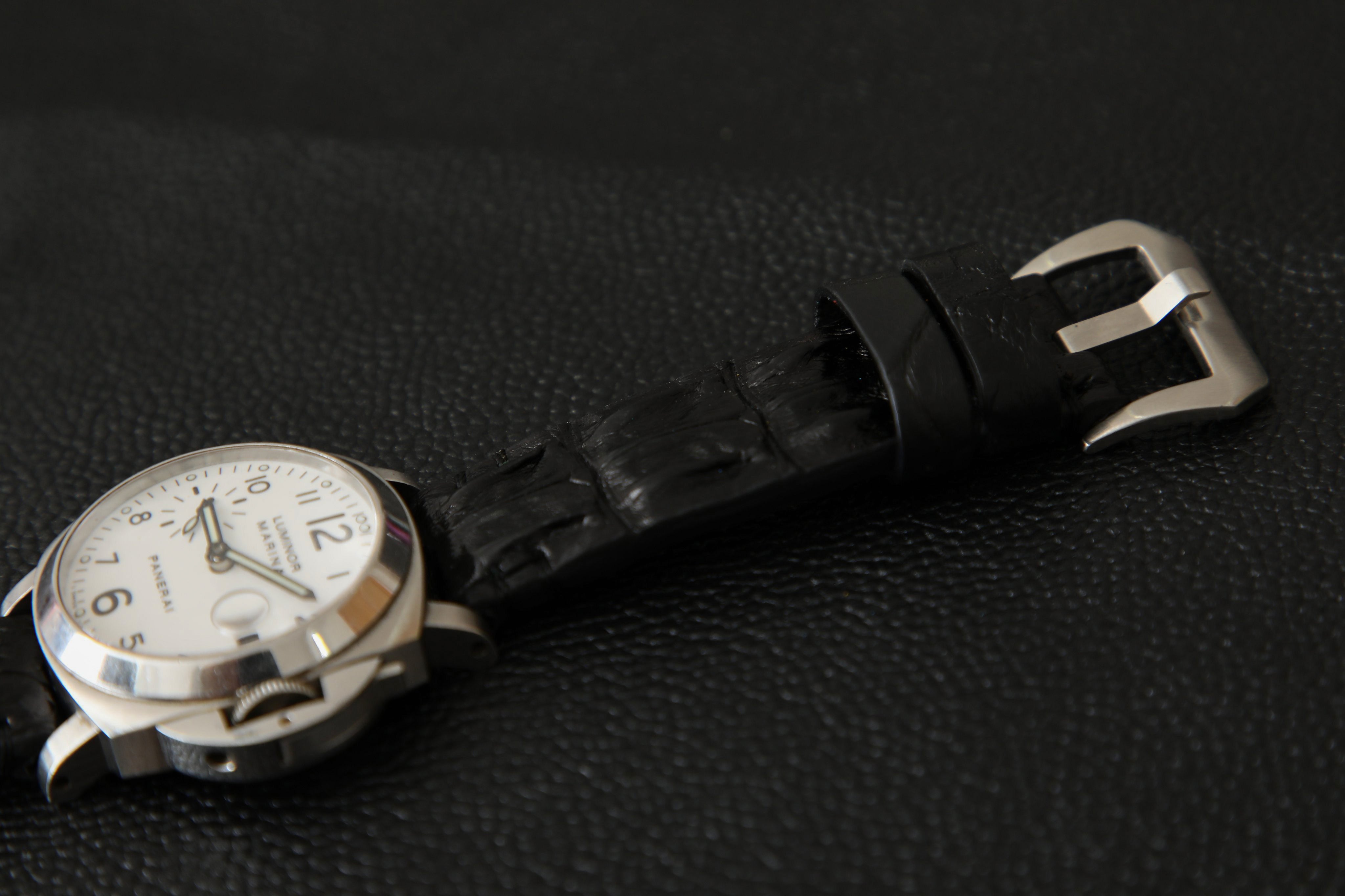 BLACK CROCODILE HORNBACK LEATHER STRAP - Lac Crado