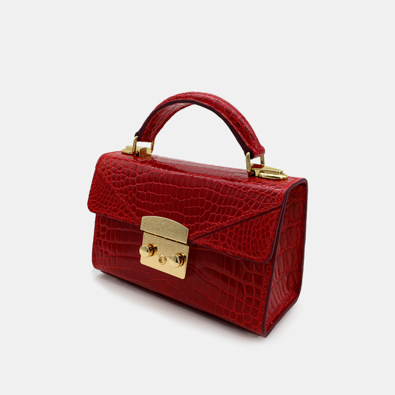 RED HANDMADE GENUINE CROCODILE BAG