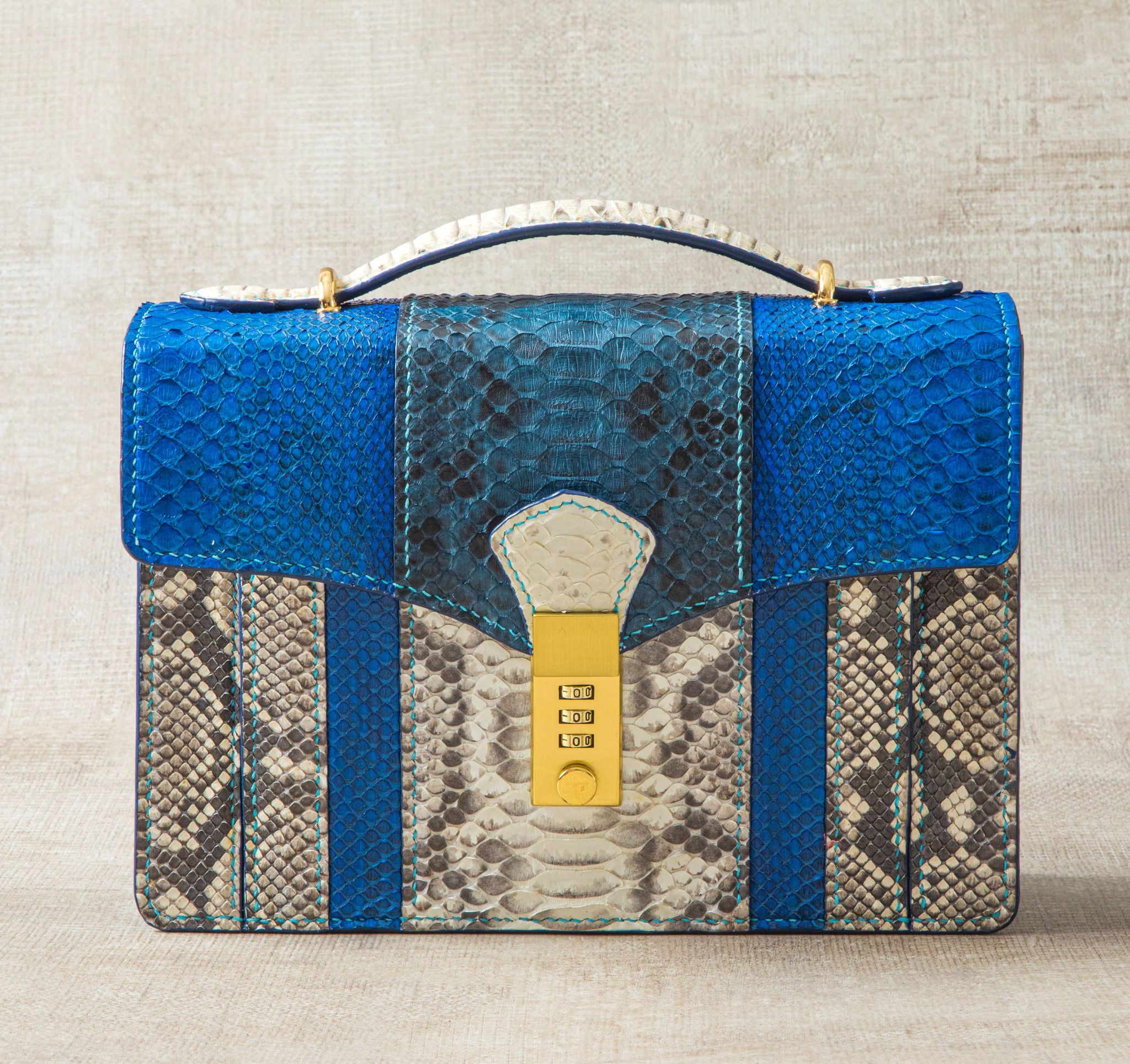 BLUE&WHITE HANDMADE GENUINE PYTHON HANDBAG