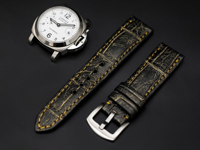 BLACK&GOLD CROCODILE BELLY LEATHER STRAP