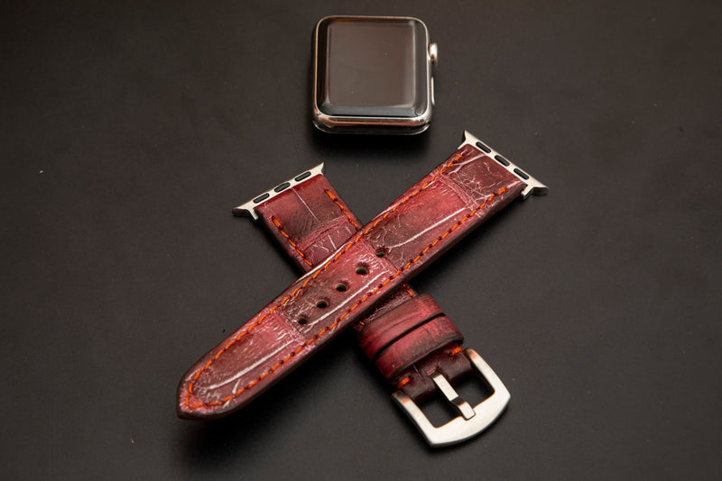 PINK&BLACK CROCODILE BELLY LEATHER STRAP