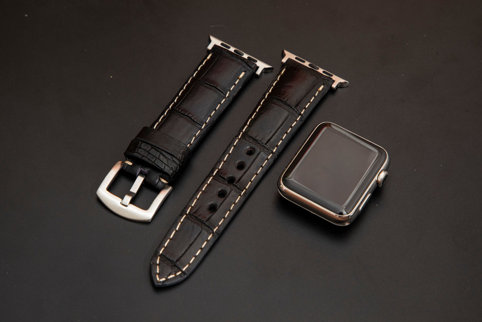 BLACK CROCODILE BELLY LEATHER STRAP - Lac Crado 