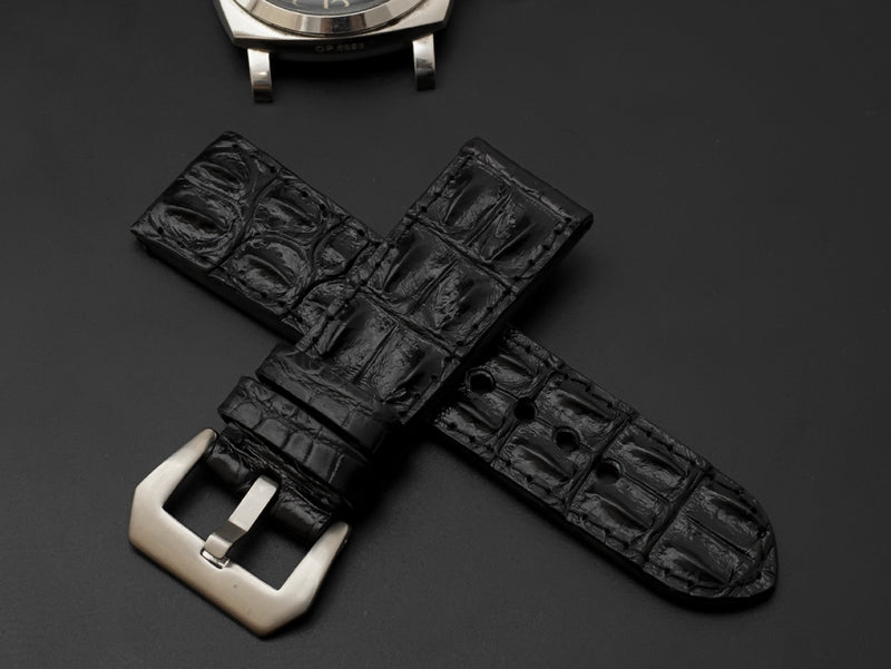 BLACK CROCODILE HORNBACK LEATHER STRAP - Lac Crado 
