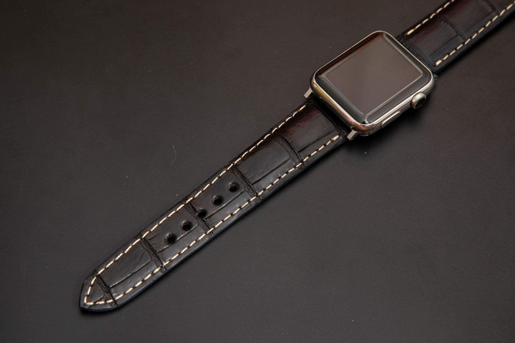 BLACK CROCODILE BELLY LEATHER STRAP - Lac Crado 