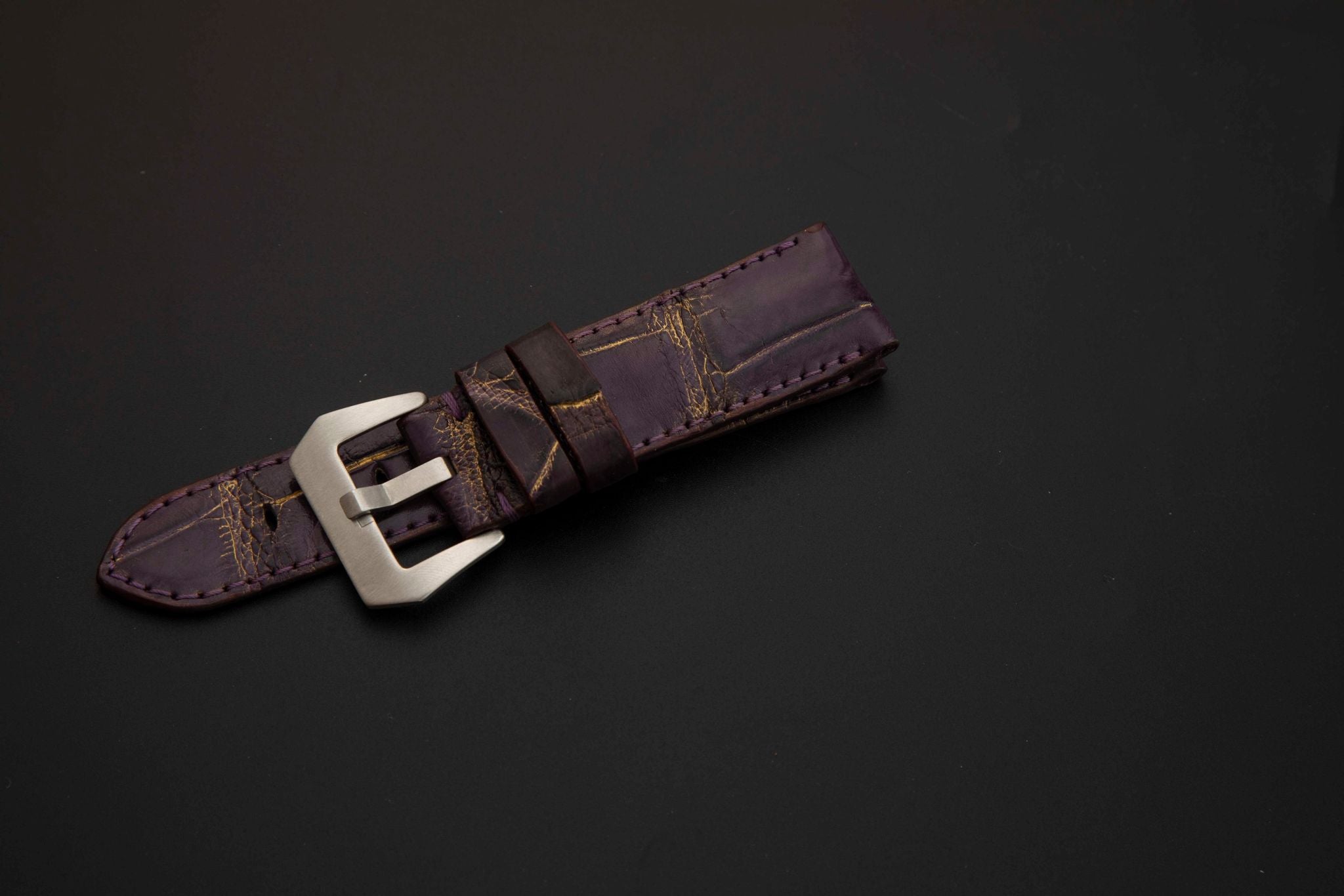 PURPLE&GOLD CROCODILE BELLY  LEATHER STRAP