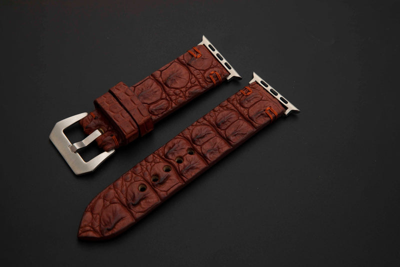 BROWN CROCODILE HORNBACK LEATHER STRAP