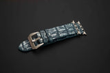 BLUE&SILVER CROCODILE HORNBACK LEATHER STRAP