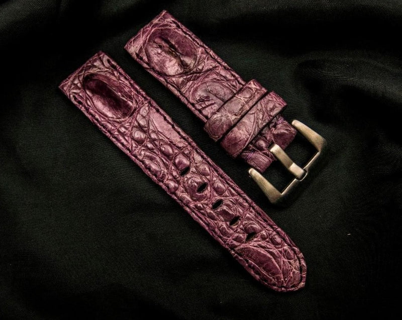PURPLE CROCODILE HORNBACK LEATHER STRAP
