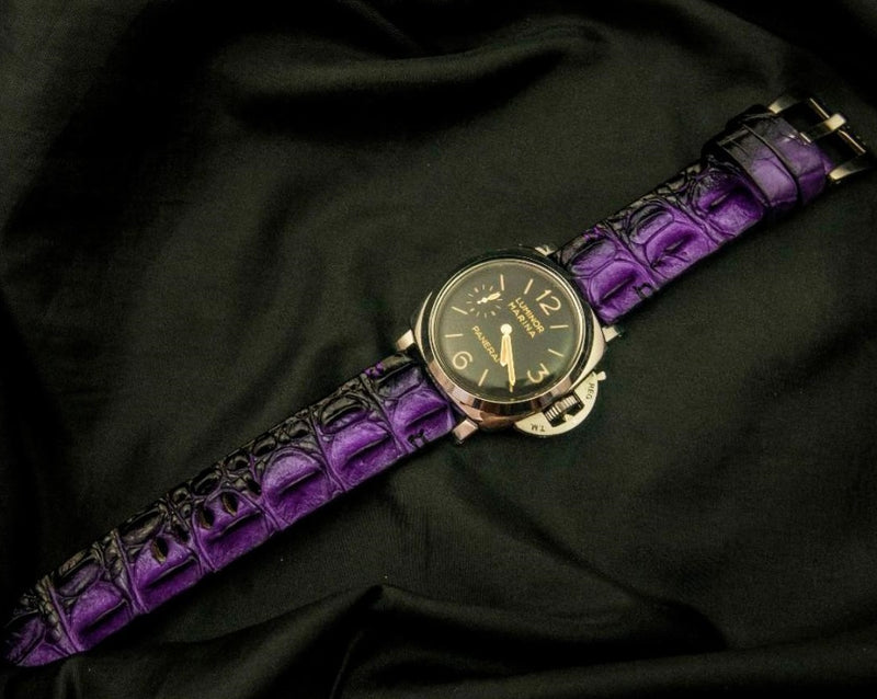 PURPLE&BLACK CROCODILE HORNBACK LEATHER STRAP